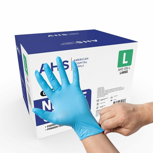 American Hospital Supply Nitrile Exam Gloves, 3.5 mil Palm, Acrylic, Powder-Free, L, 1000 PK, Blue AHS-GN-L_CS
